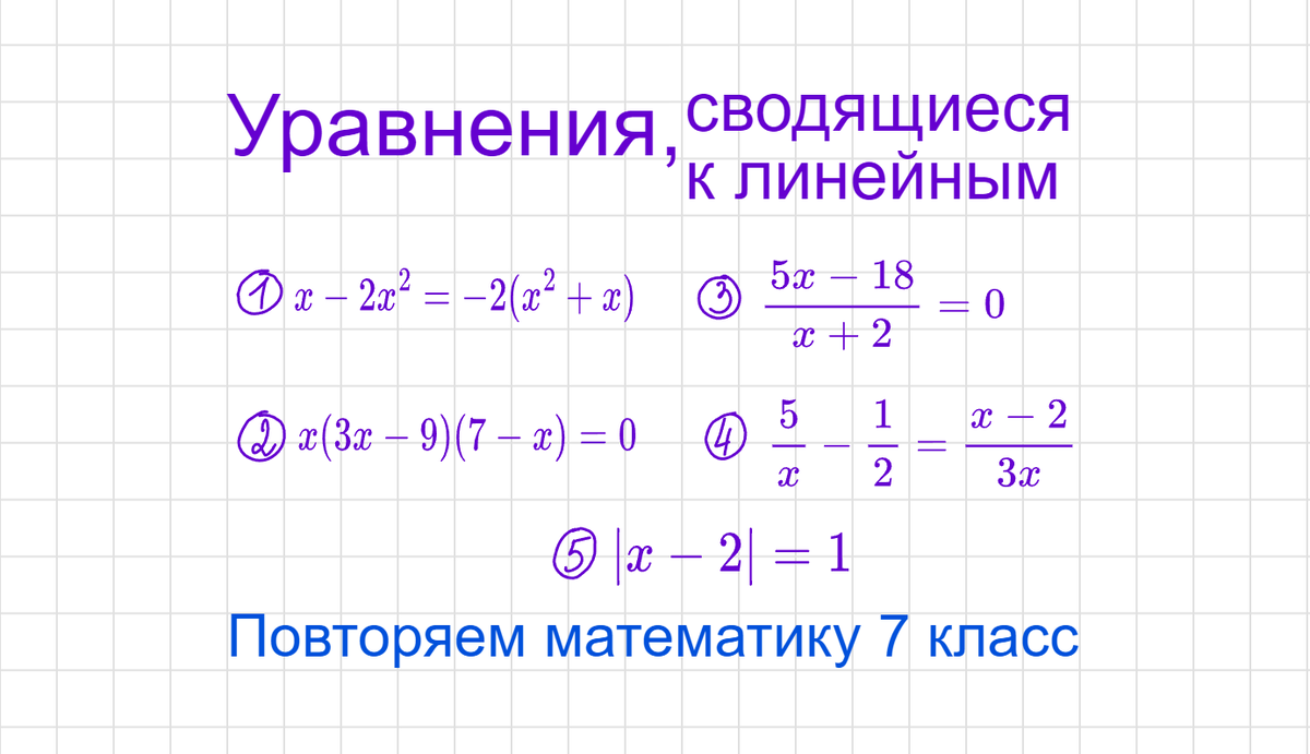 Уравнения, сводящиеся к линейным. Повторяем математику 7 класс