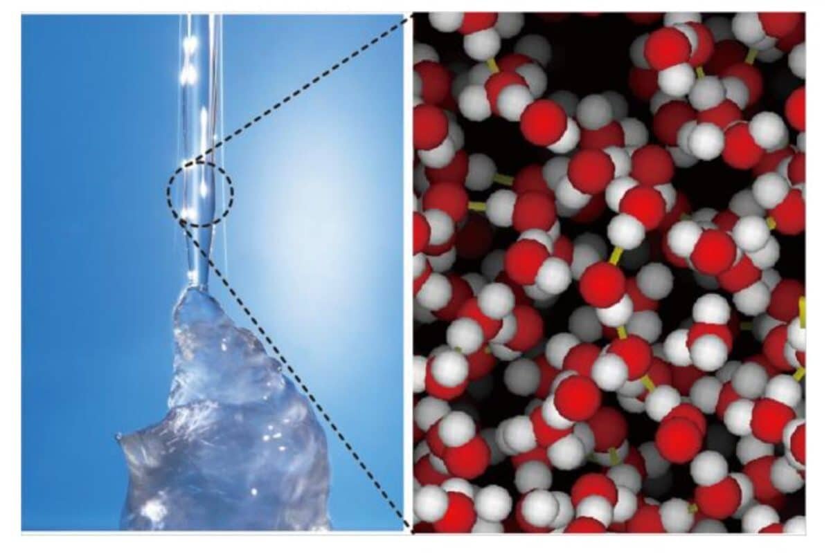   Слева — переохлажденная вода, справа — модель ее структуры / © Osaka University