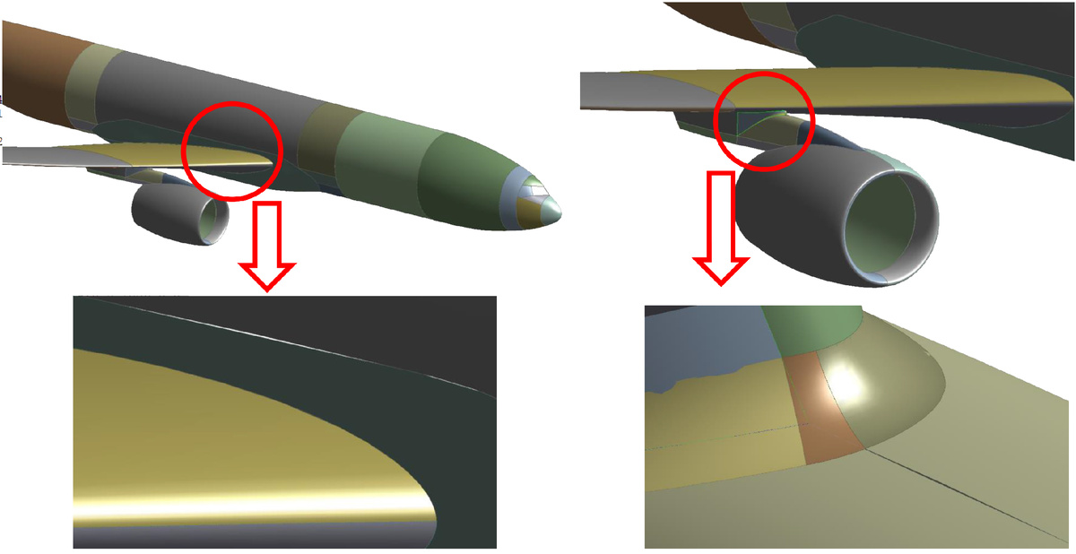 Пример геометрии транспортного самолета с многочисленными зазорами, созданный в одной из популярных САПР