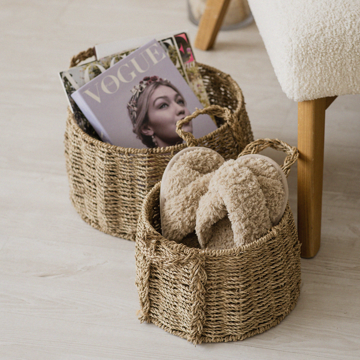 Корзина плетеная с ручкой из морских водорослей