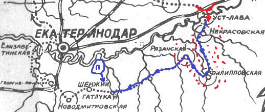 Схема движения Добрармии в Закубанье