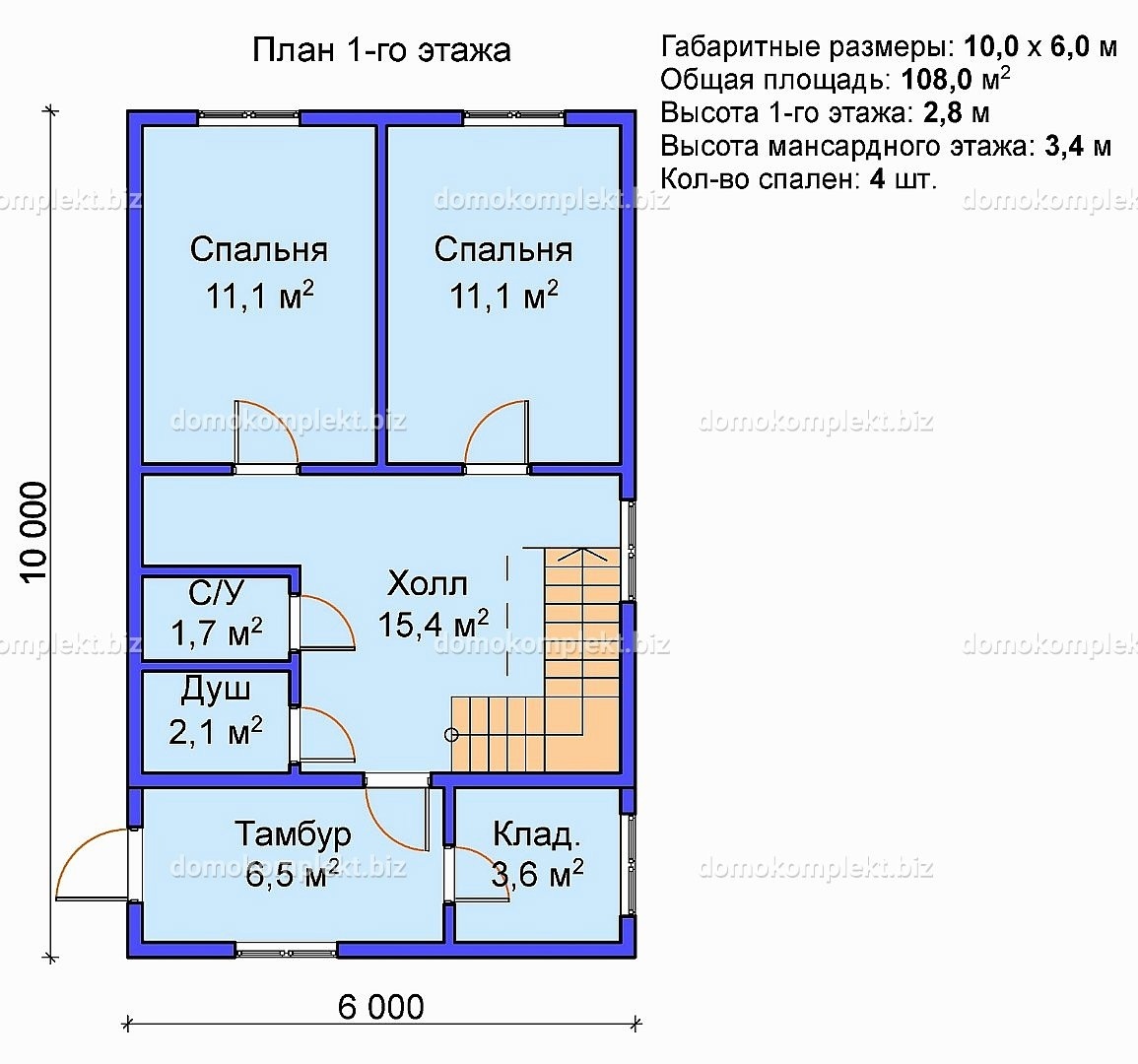План 1-го этажа СИП-дома "Фиалка", с тамбуром