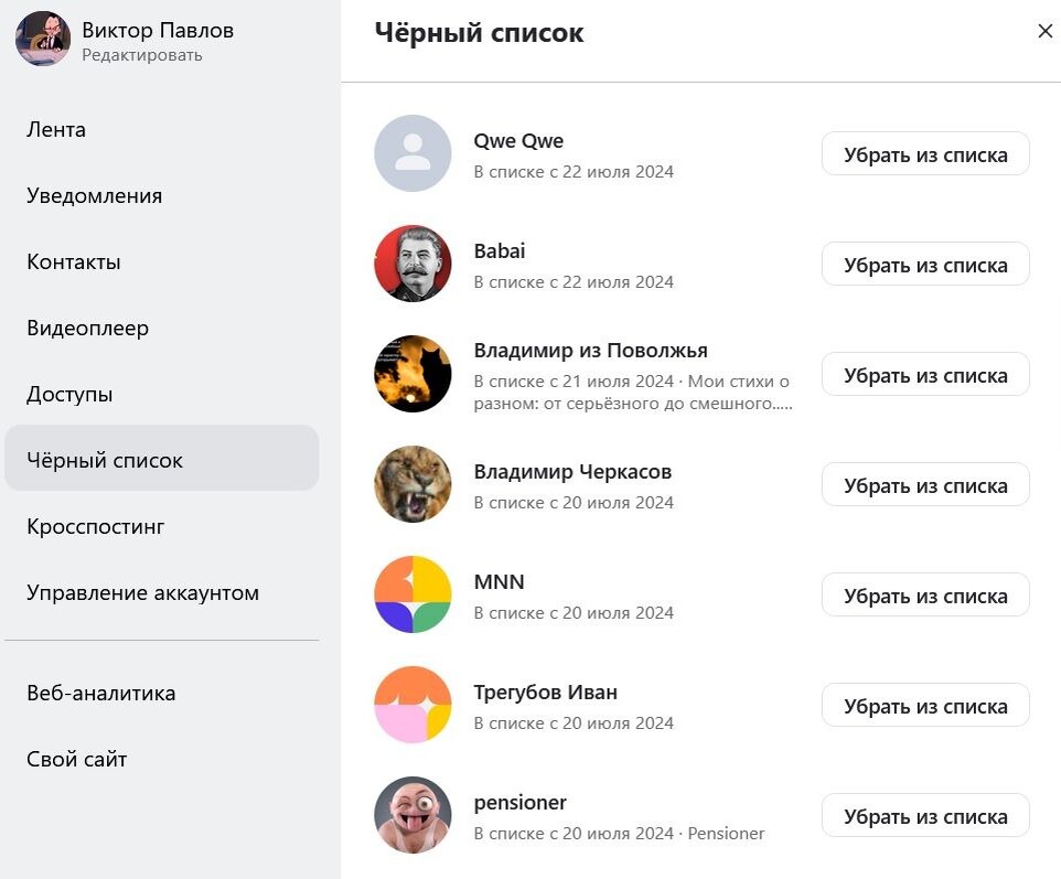 Черный список комментаторов за период с 19 по 25 июля. Скрин автора.