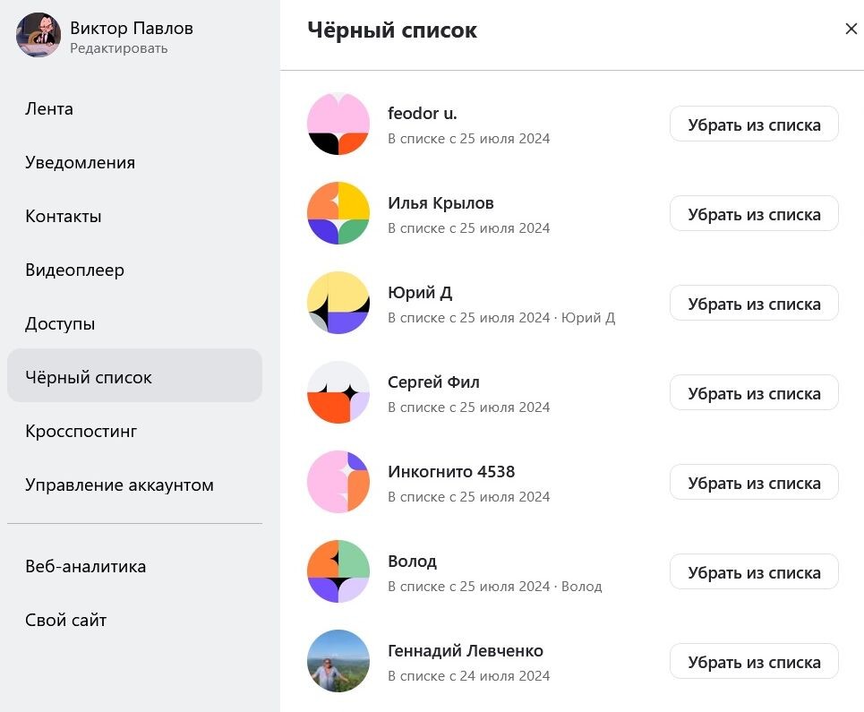 Черный список комментаторов за период с 19 по 25 июля. Скрин автора.
