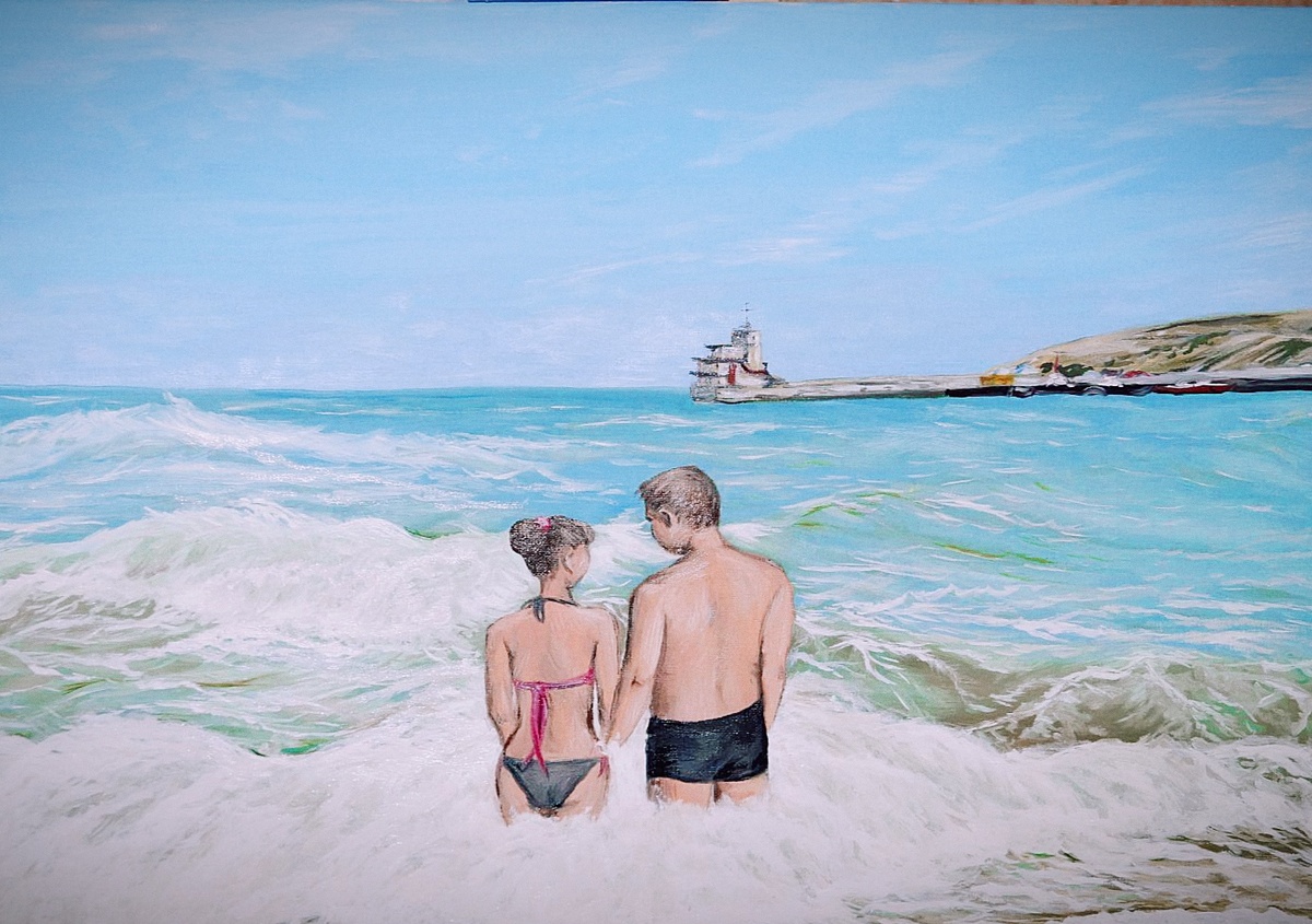 "Пляж Феодосии", Н. Швецова, масло/холст, 50*70см