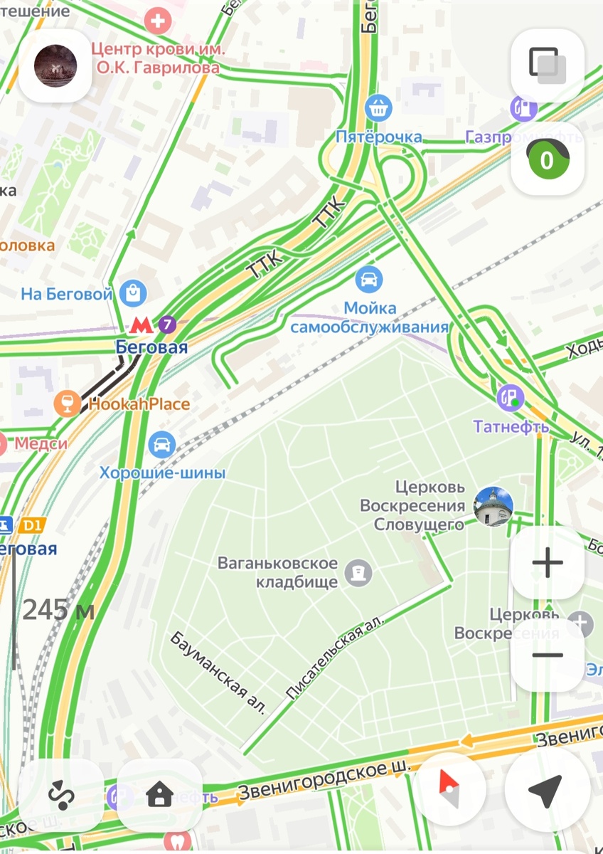 Ваганьковское кладбище на карте Москвы. Снимок экрана телефона автора 