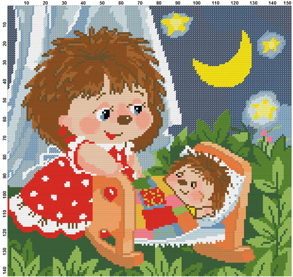 Размер 150 на 143 стежка, цветов 27