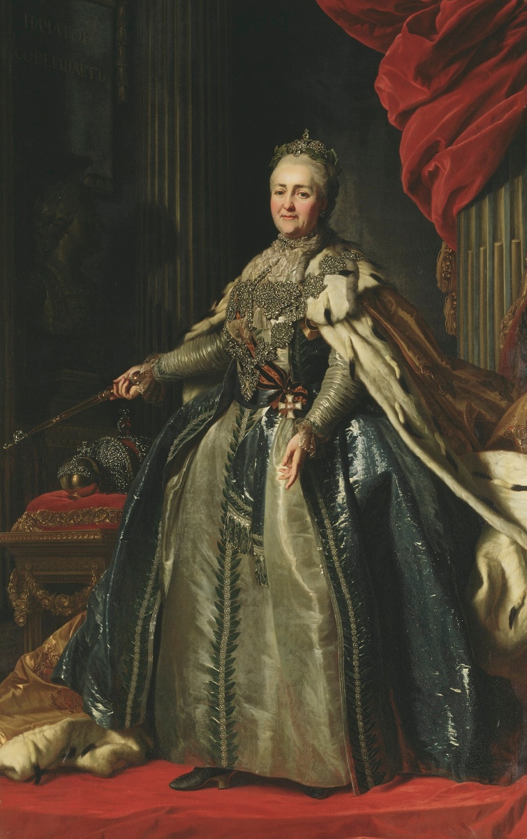 Александр Рослин (1718–1793), Портрет Екатерины II, 1770-е годы. Холст, масло, 258 х 151 см. Коллекция: Национальный музей, Замок Грипсхольм, Швеция 