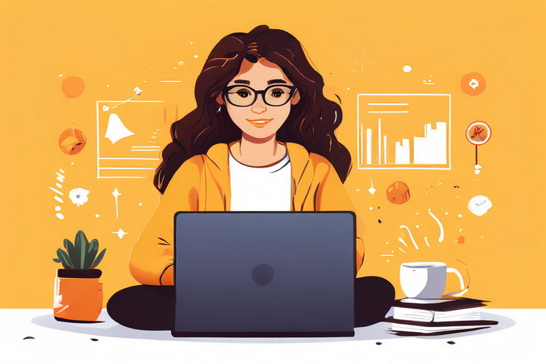 девушка блогер изучает статистику своего канала