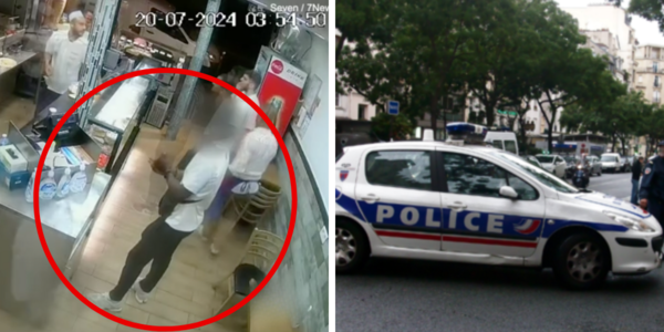 На экране кадр с видеокамеры местного Кебаб-Шопа, куда забежала женщина, изнасилованная пятью темнокожими мужчинами.