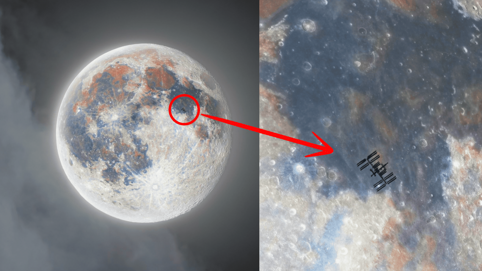 МКС на фоне Моря Спокойствия. Фото: Andrew McCarthy. Источник: universemagazine.com