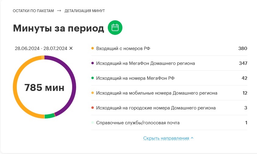 Расход минут за месяц. Источник: фото автора.