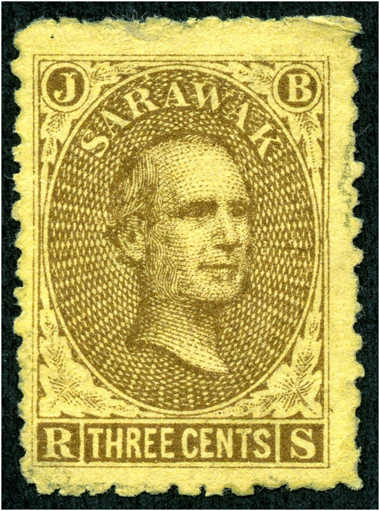 1869 Scott 1 3c brown/yellow "Sir James Brooke"