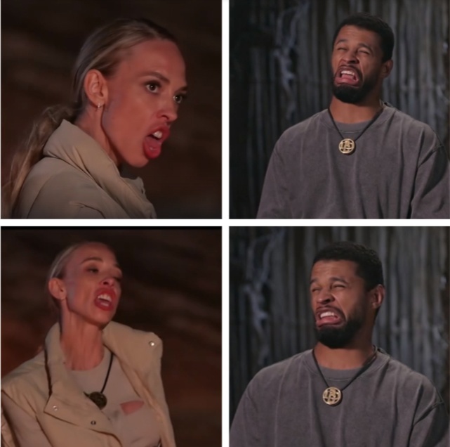 Кадр из шоу, в котором Сысоева копирует якобы разлучницу Анну Седокову. 