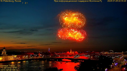 Салют на День ВМФ в Санкт-Петербурге 28 июля 2024. Фейерверк с Петропавловской крепости
