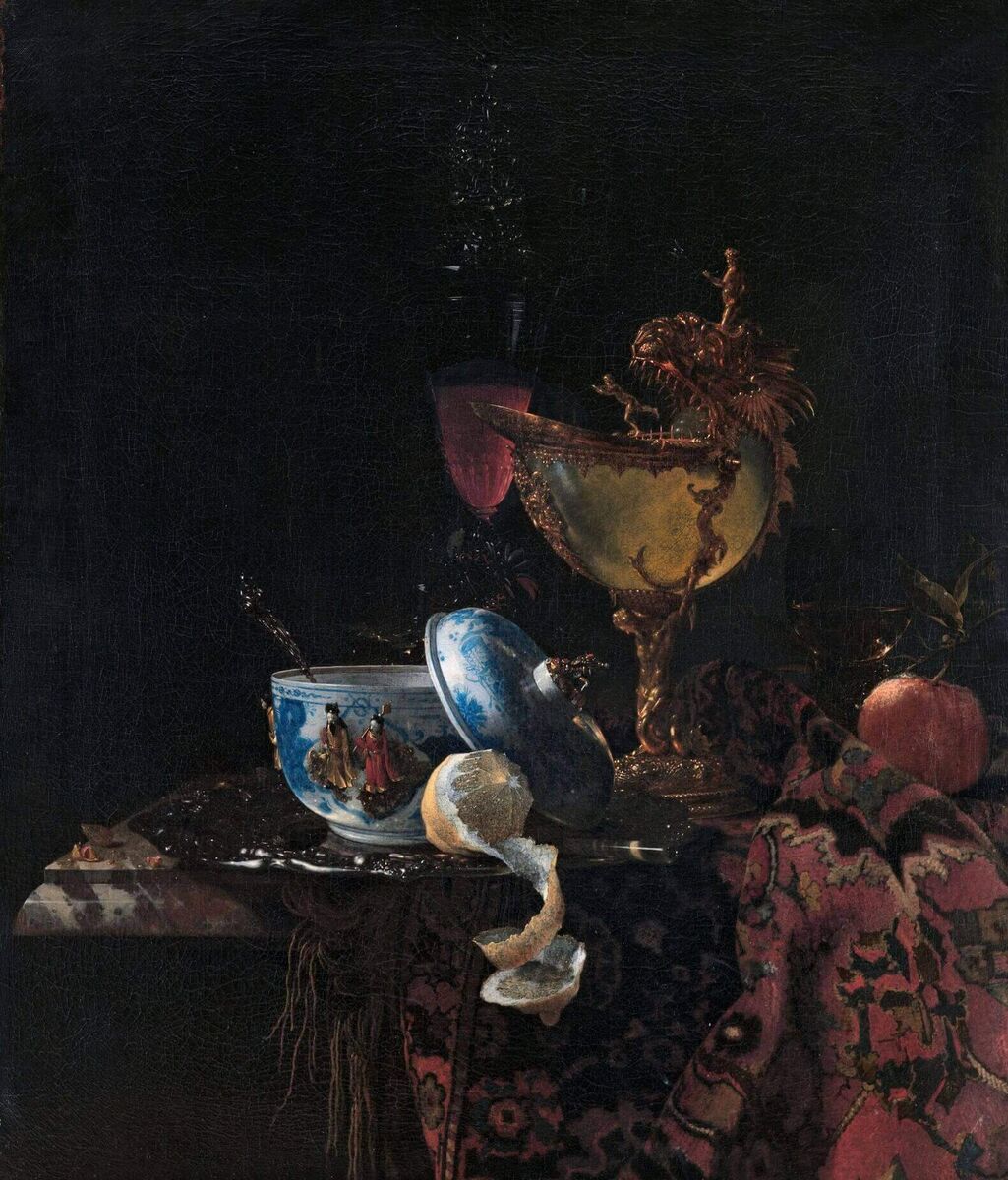 Виллем Кальф, Натюрморт с кубком-наутилусом и китайской чашей, 1662