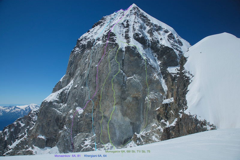 Ушба Северная, все маршруты из классификатора на Северо восточной стене.