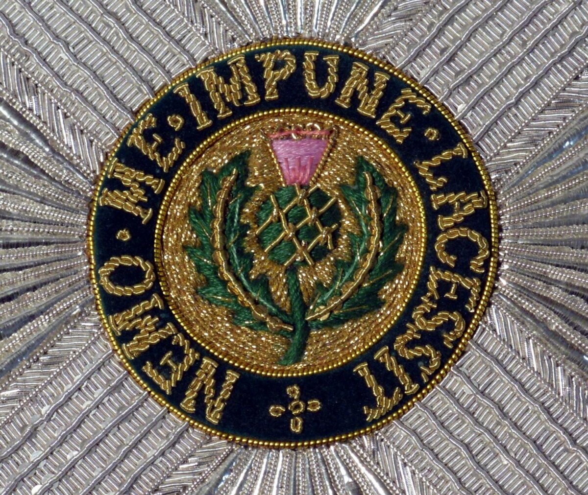 Девиз ордена — Nemo me impune lacessit (с лат. — «Никто не тронет меня безнаказанно»)