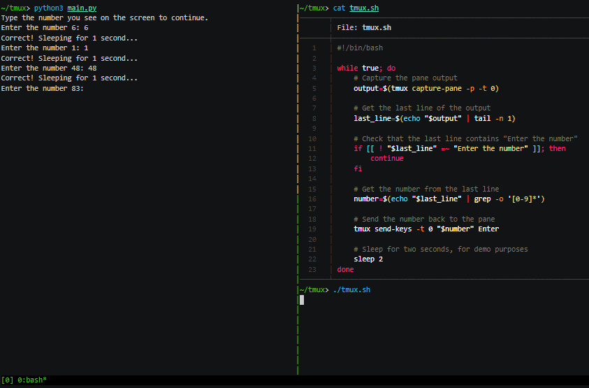    tmux позволяет передавать данные из одной панели в другую