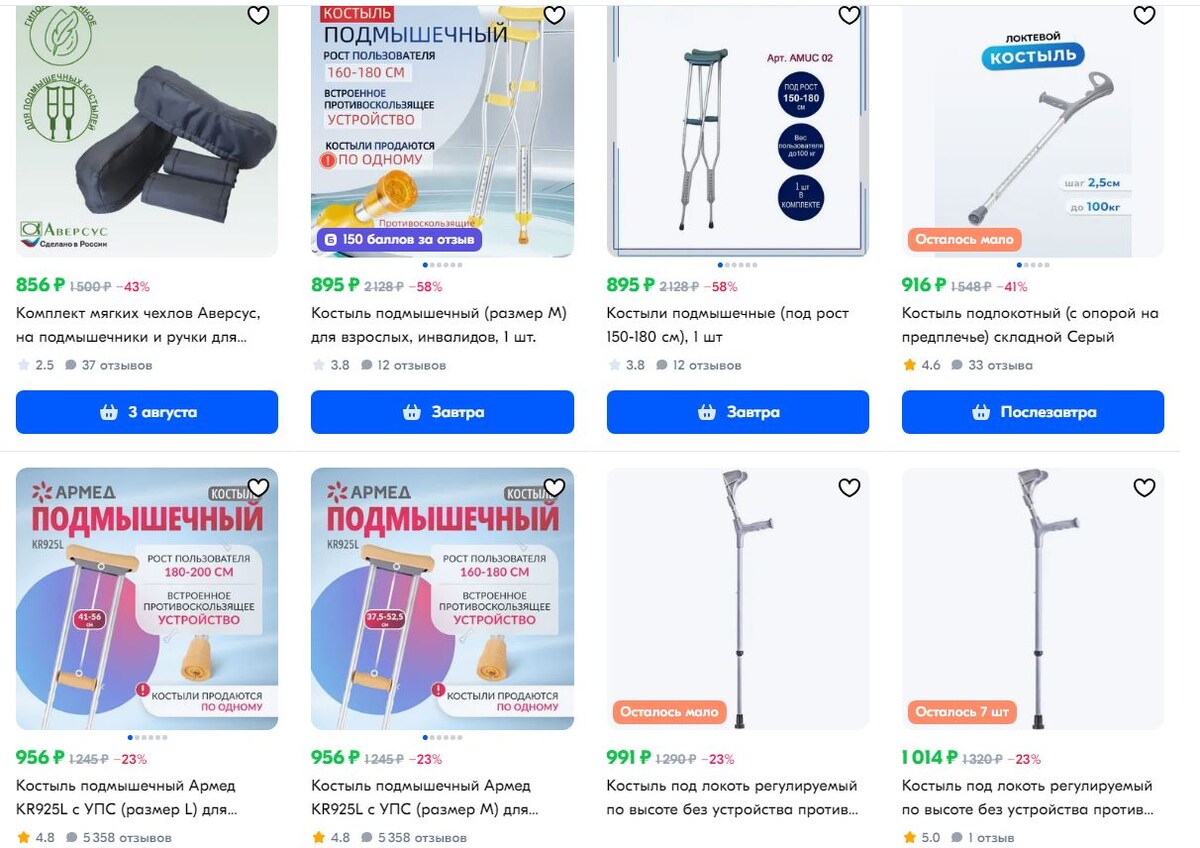 Примеры цен на костыли.