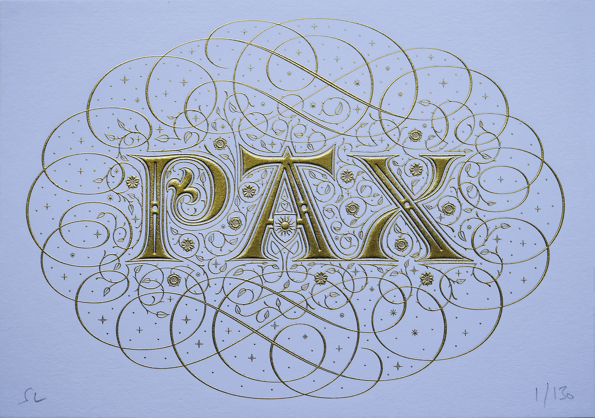 
"Pax" (по-латыни "Мир") - один из новых мини-принтов, представленных на "Tiny", на персональной выставке Себа Лестера, которая откроется 17 августа 2024 года в Сеттле, Северный Йоркшир.
