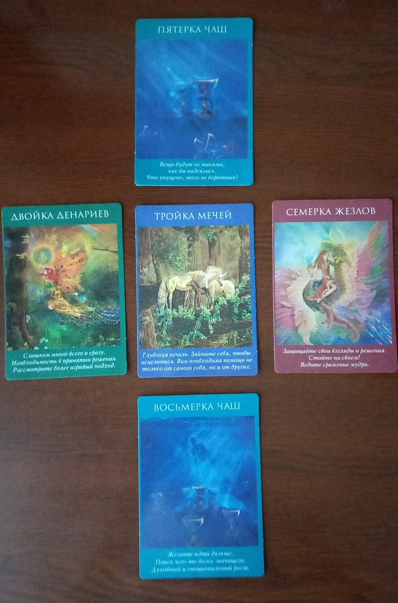 читается слева направо сначала горизонталь, карта сверху - это совет, снизу - предупреждение