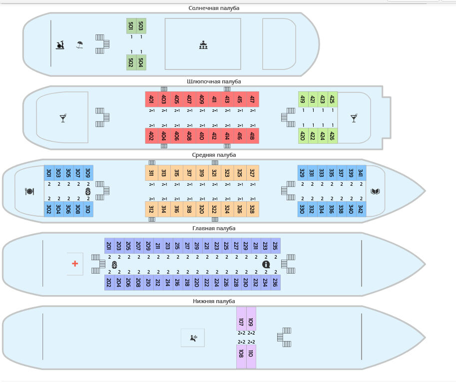схема кают теплохода "Максим Литвинов"