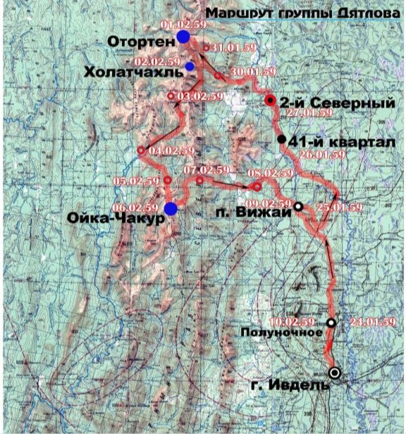 Запланированный маршрут группы Дятлова