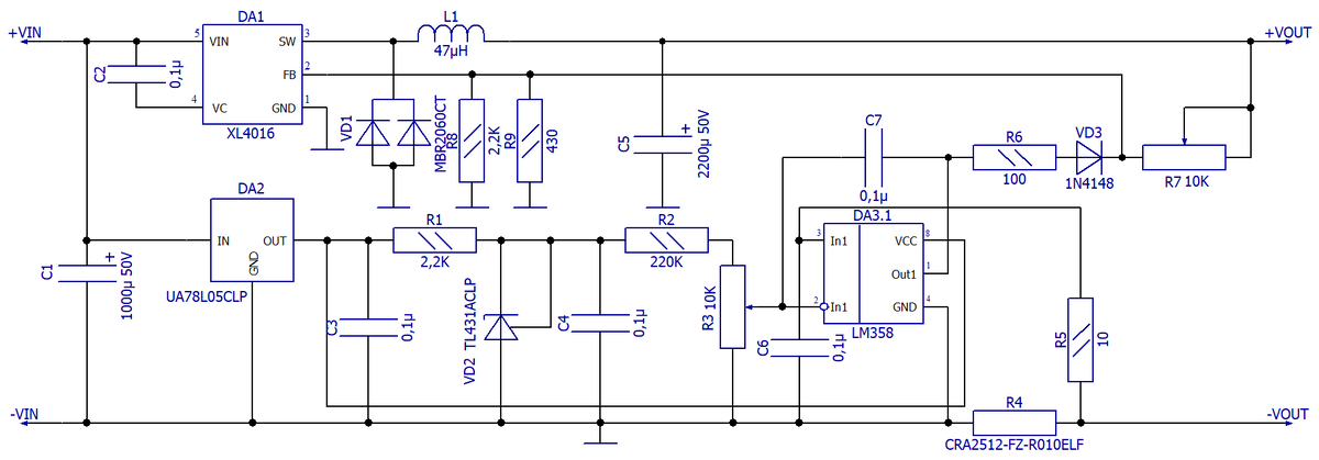 Схема электрическая принципиальная ЛБП на XL4016