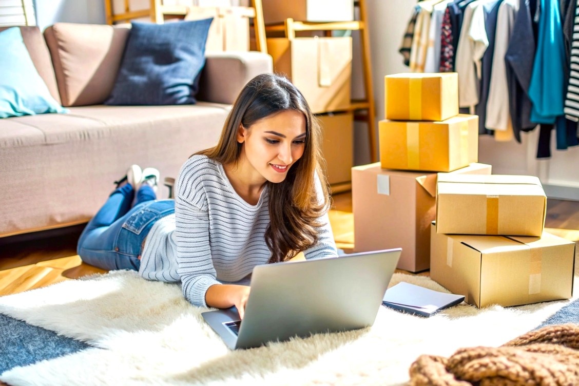 девушка делает заказ на сайте