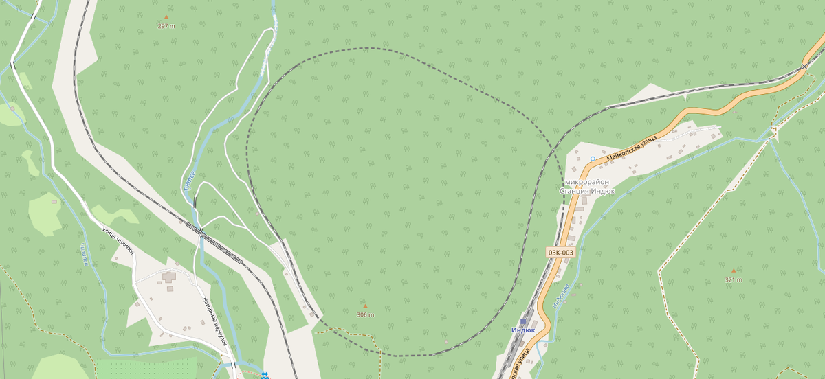 Железнодорожная петля перегона Гойтх — Индюк. Карта OpenStreetMap