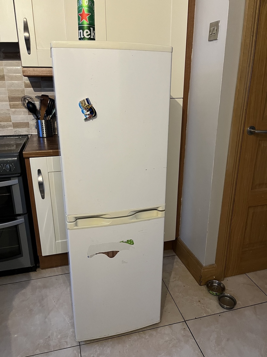 Вот он жалкунчик наш. Пивом сопровождался процесс отключения и вызволения холодильника из встроенного шкафа. Без пива у ирландцев дело идет не очень)))