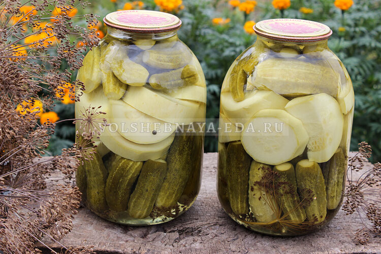 Маринованные огурцы с кабачками на зиму