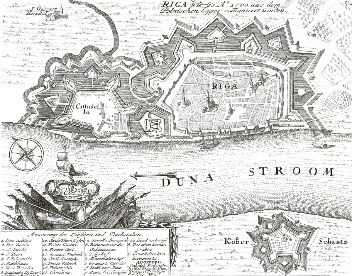 Укрепления Риги в 1700 году, гравюра Г.Боденера.