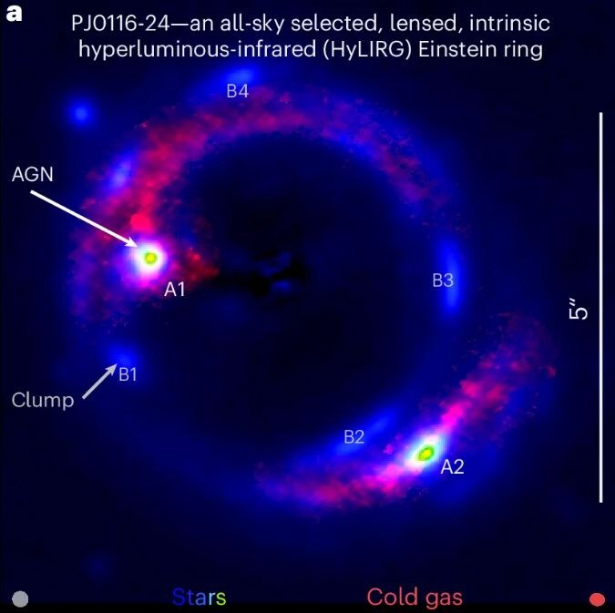     Это изображение из исследования показывает, как гравитационное линзирование создало кольцо Эйнштейна. Источник: Liu et al. 2024.