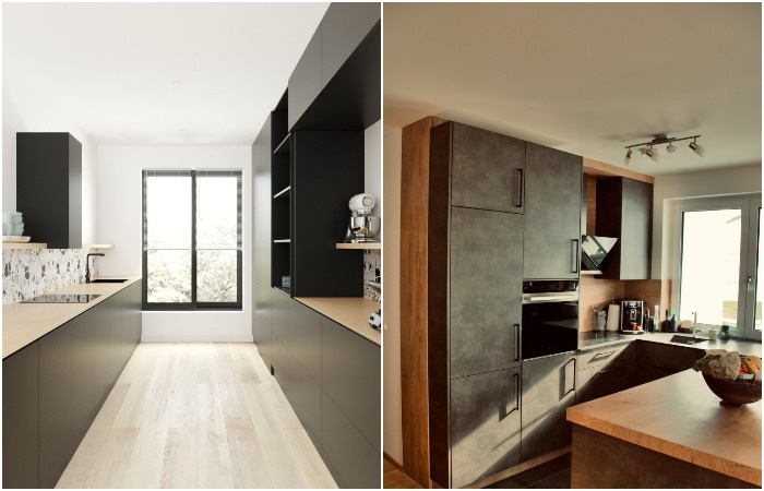 Гарнитуры из МДФ выполняют в разных расцветках, в том числе и темных 