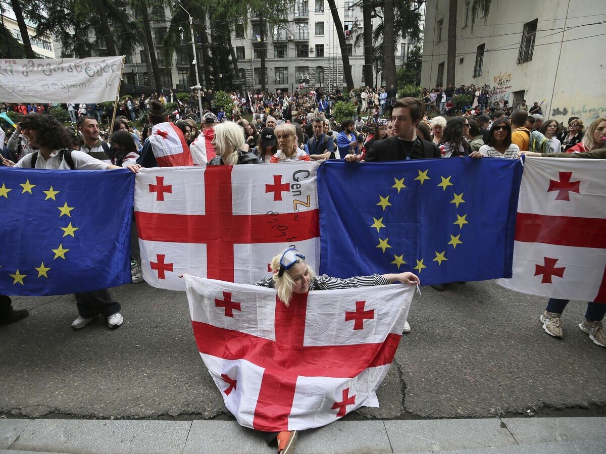    Участники акции протеста оппозиции в Тбилиси© AP Photo / Zurab Tsertsvadze