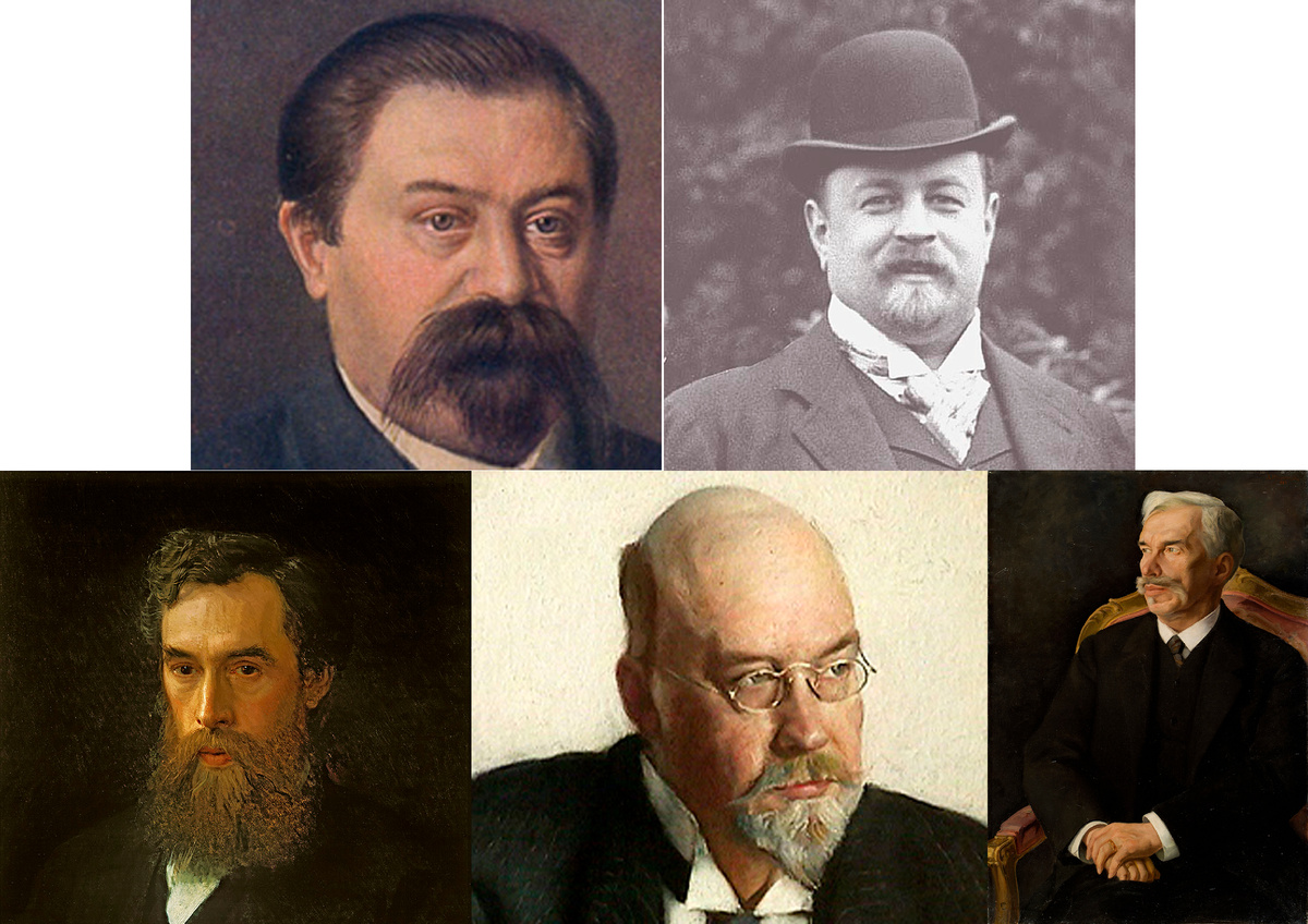 Сверху вниз, справа налево: Генрих Брокар, Иван Морозов, Павел Третьяков, Илья Остроухов, Сергей Щукин