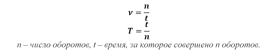 Общие формулы для вычисления частоты и периода обращения тела по окружности.