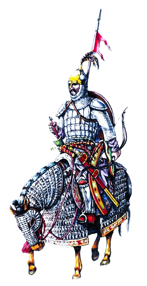 Хазарский тяжеловооружённый всадник. Реконструкция М. В. Горелика. Из открытых источников сети Интернет.