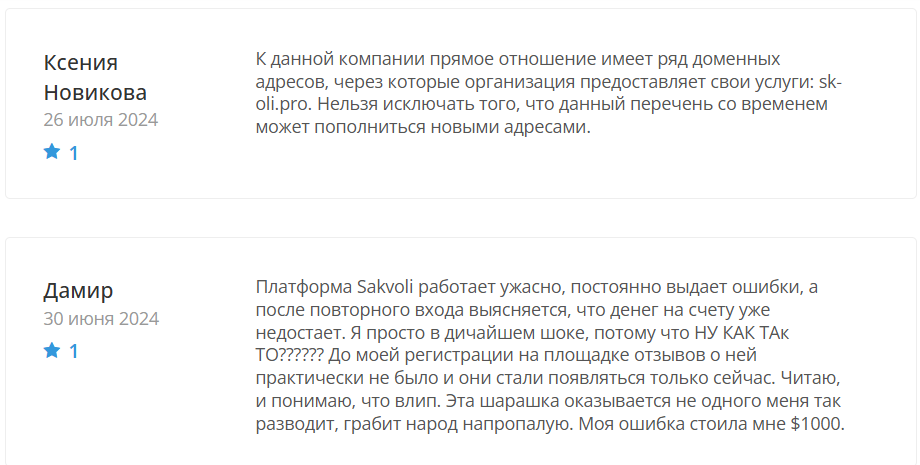 Отзывы о компании Sakvoli (sk-oli.pro)