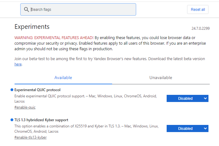Это параметры в Яндекс Браузере