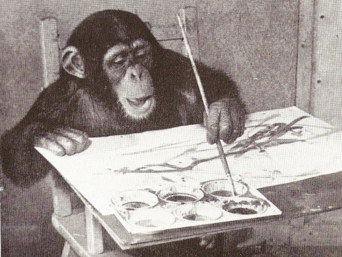 Процесс рисования шимпанзе "Конго" 