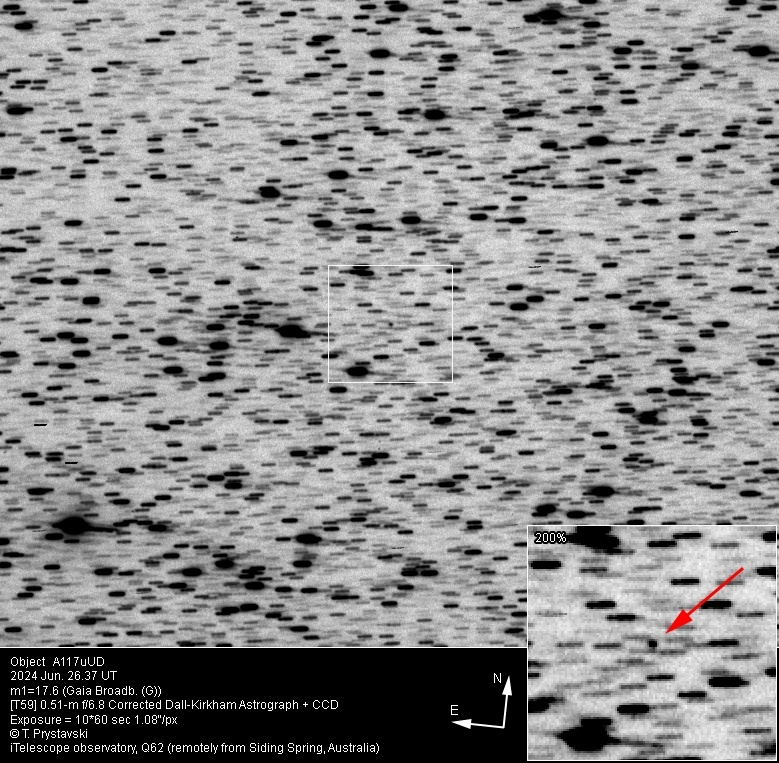 Снимок кометы A117uUD.  Credit: T. Prystavski/iTelescope observatory. 