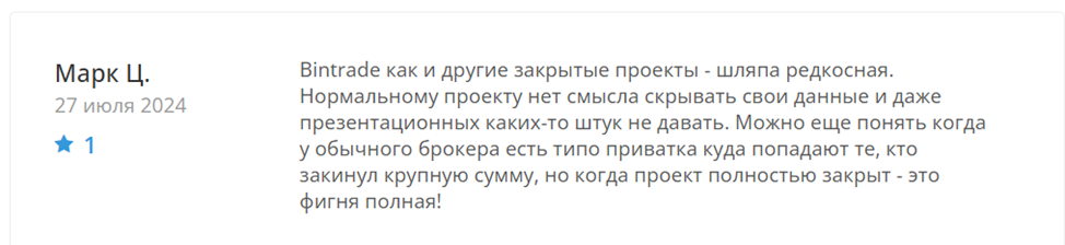 Отзывы о Bintrade (bintrade.io)