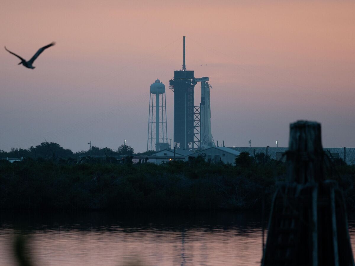    Американский космический корабль Crew Dragon, установленный на стартовой площадке Launch Complex 39A на острове Уилсон во Флориде© РИА Новости / NASA