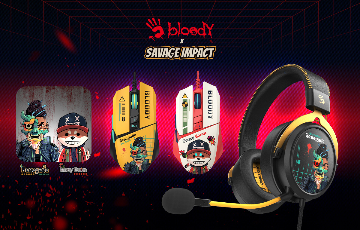 На первом этапе представлены игровые гарнитуры и мышь в уникальной стилистике персонажей Savage Impact. 