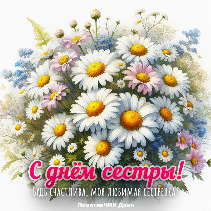 Красивая открытка С днем сестры с ромашками