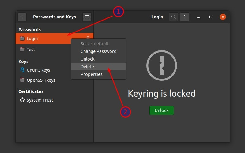 Gnome Keyring. Ubuntu пароли и ключи.