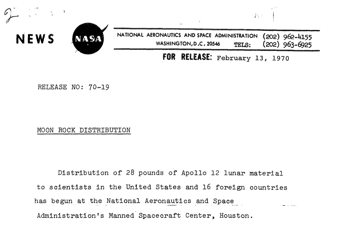 Скриншот релиза о предоставлении лунных образцов. НАСА